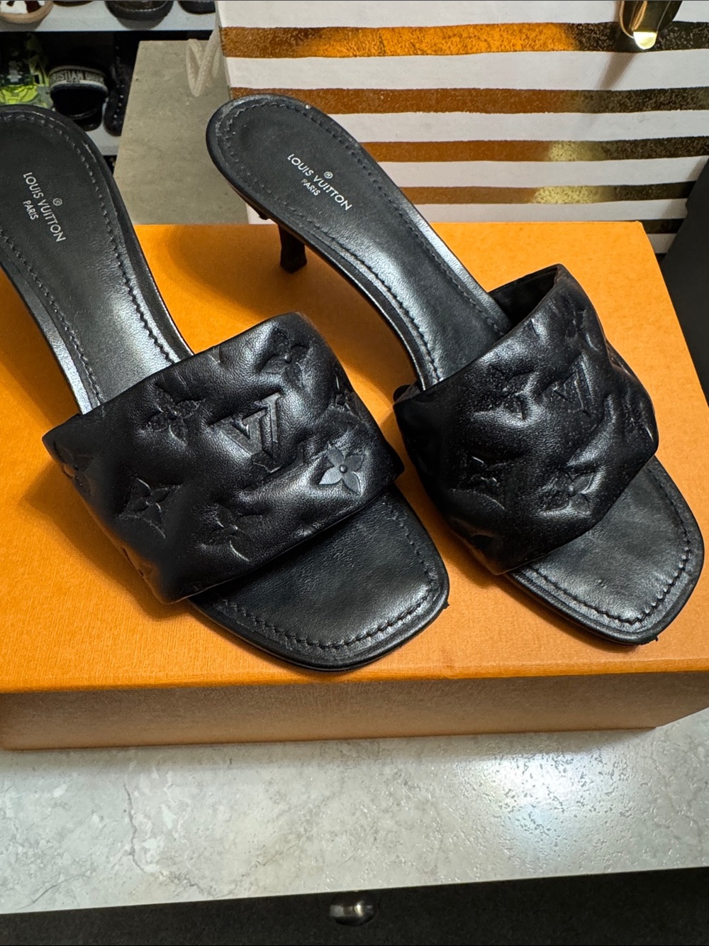 Louis Vuitton Black Quilted Monogram Slide Mules